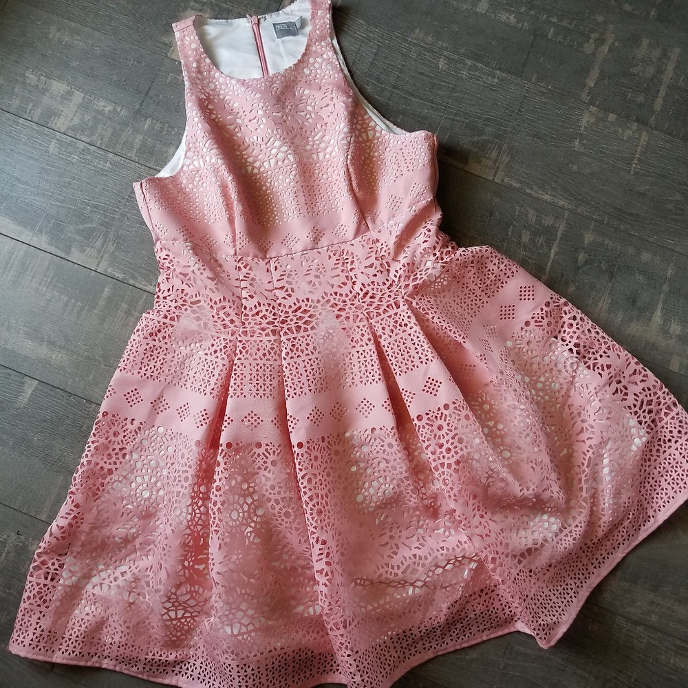 ASOS Pink Laser Cut Fit ‘N Flair Dress